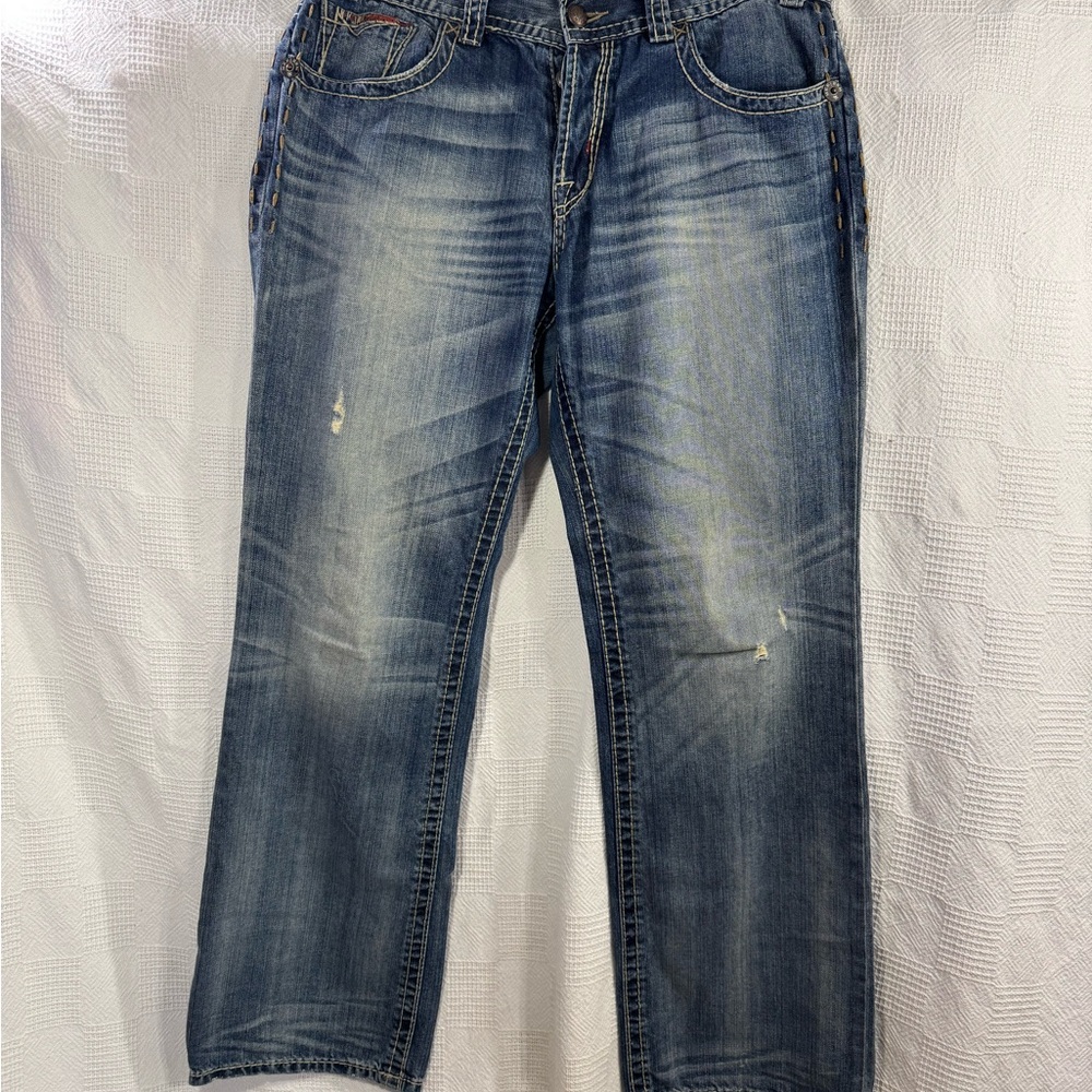 MEK Men's Relaxed Blue Distressed Jeans